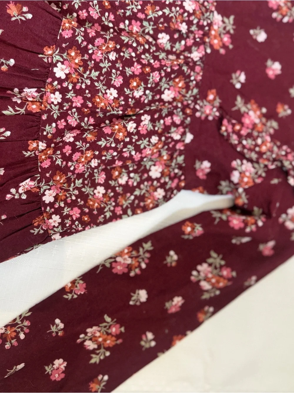 Gymboree Burgundy Floral Tiered Long-Sleeve Dress 100% COTTON